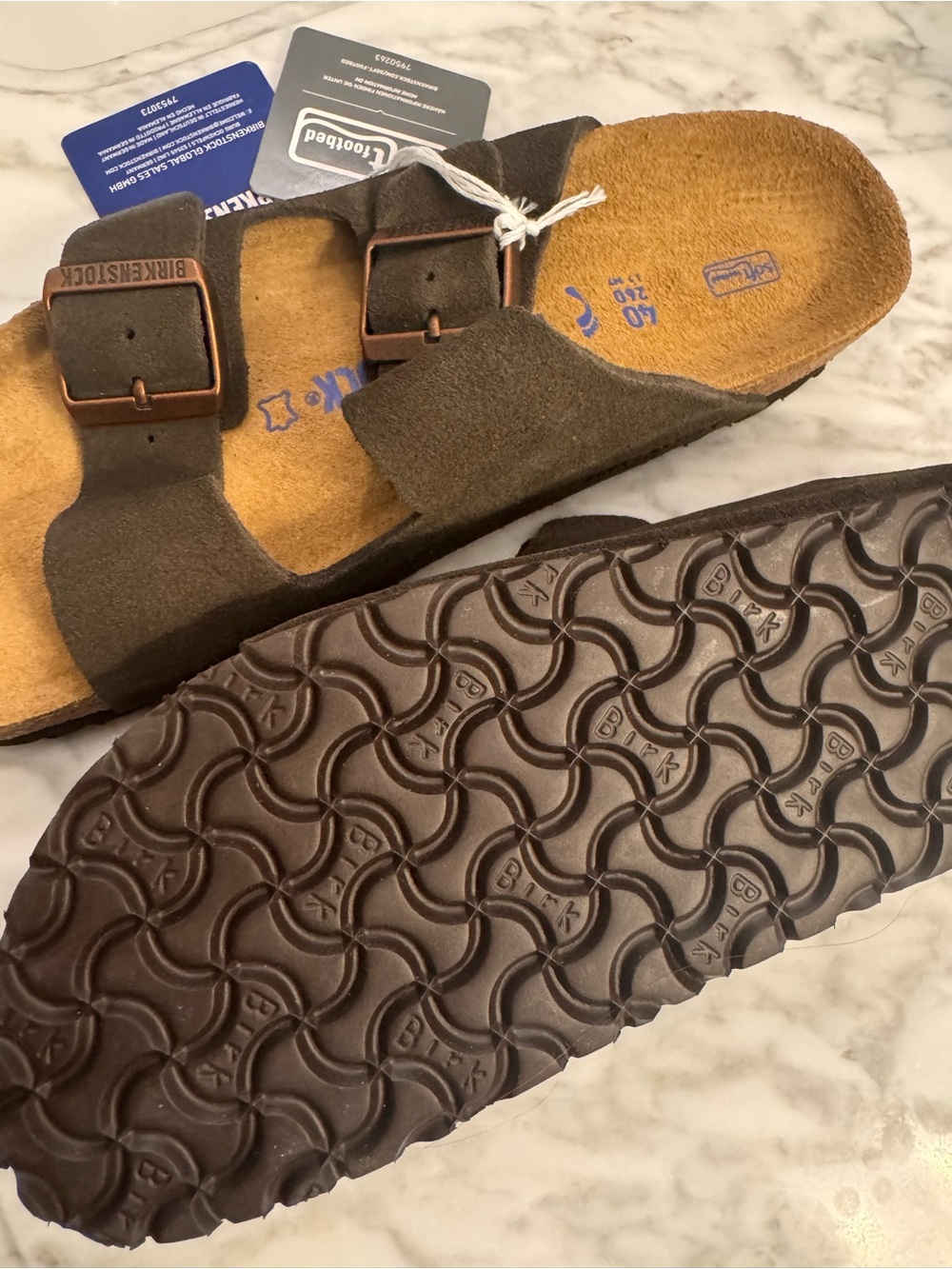 Birkenstock Arizona Sandals in Mocha Dark Brown Suede Narrow Soft Footbed 40 - Picture 14 of 14